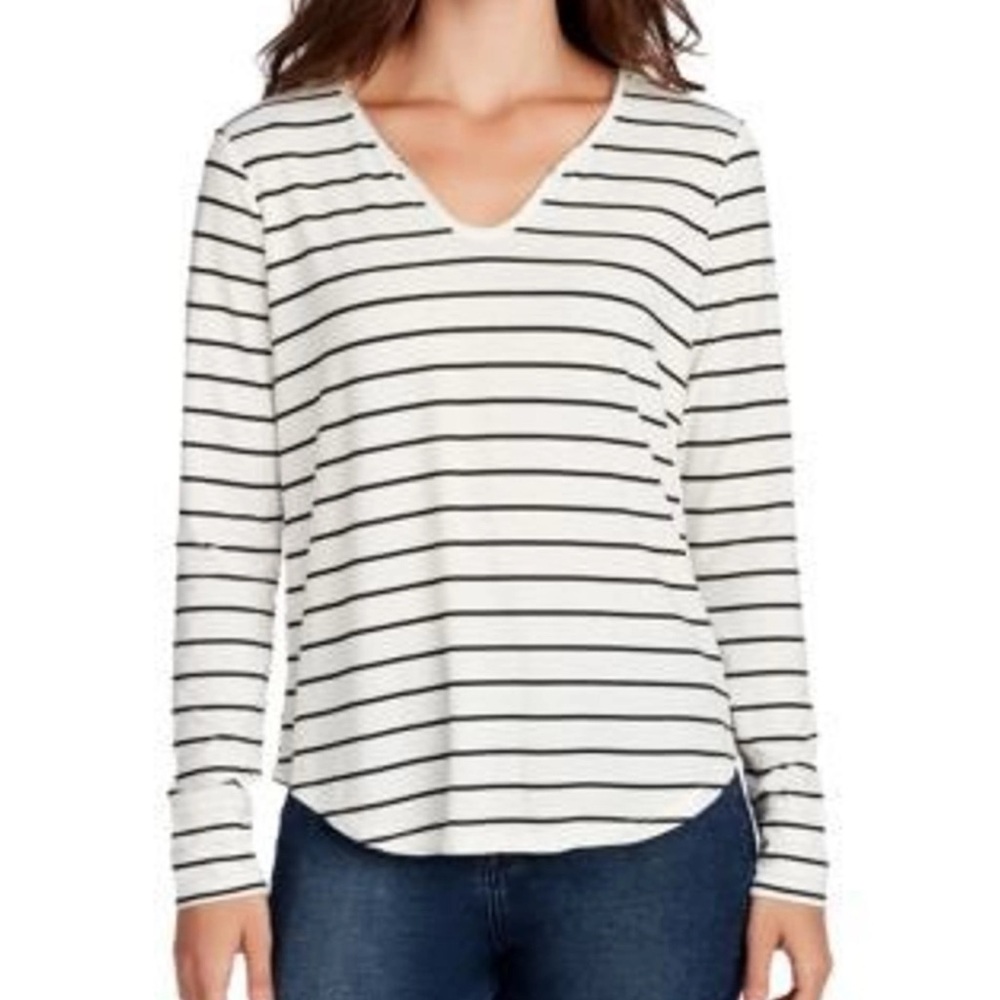 Women's Striped Long Sleeve Henley Large